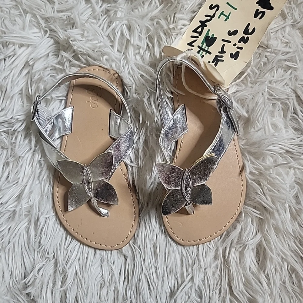 Gap Kids Baby Toddler Girl's Silver Butterfly Detail Sandals - 5